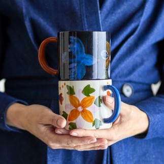 Mugs gres peint floral Bloomingville Maricala set de 2