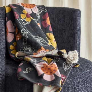 Plaid coton recycle floral noir couleur Bloomingville