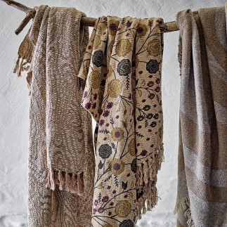 Plaid coton recycle beige motif franges Bloomingville