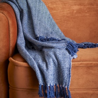 Plaid coton recycle bleu chevrons Bloomingville Herringbone