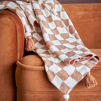 Plaid coton motif graphique pompons Bloomingville Chola