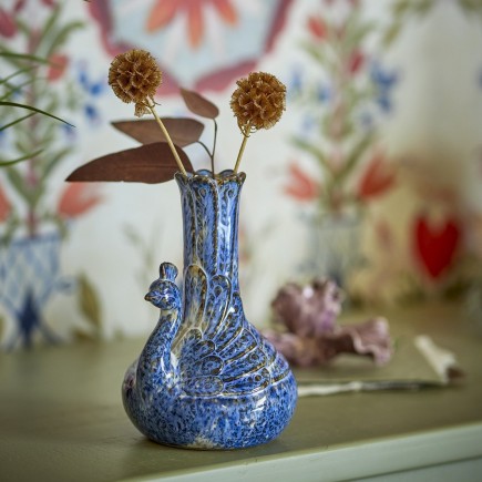 Petit vase gres paon bleu Bloomingville Kali