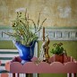 Cache pot ceramique rose avec oiseau pose relief Bloomingville Larky
