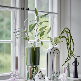 vase design ceramique blanc bleu rayures bloomingville mae
