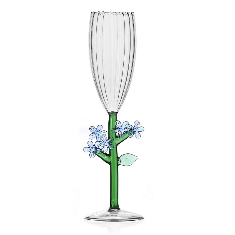 Flute a champagne fleurs verre Ichendorf Milano Botanica light blue flower