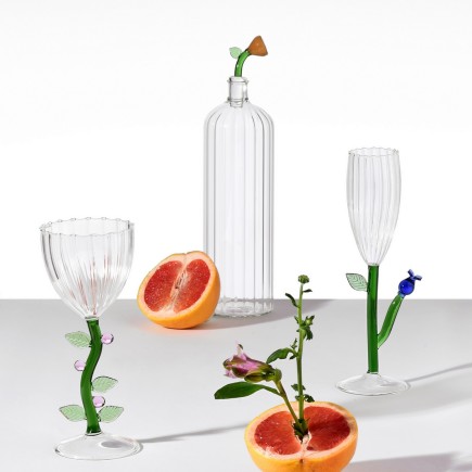 Verre a vin sculpture fleur Ichendorf Milano Botanica blue flower