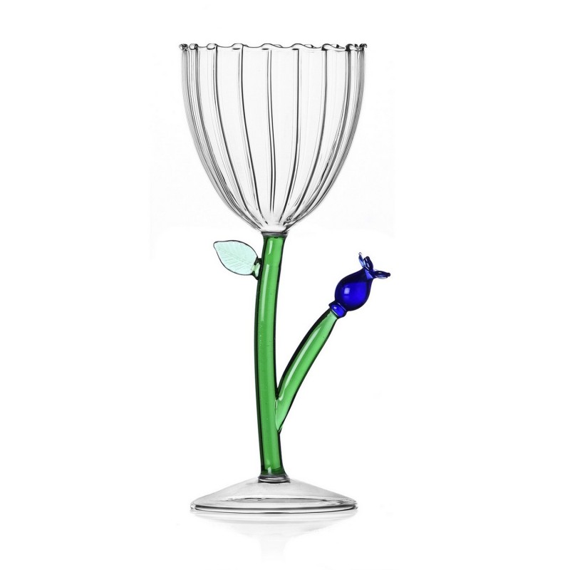 Verre a vin sculpture fleur Ichendorf Milano Botanica blue flower