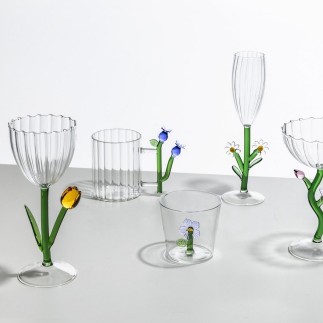 Verre a vin fleur sculpture Ichendorf Milano Botanica blue flower