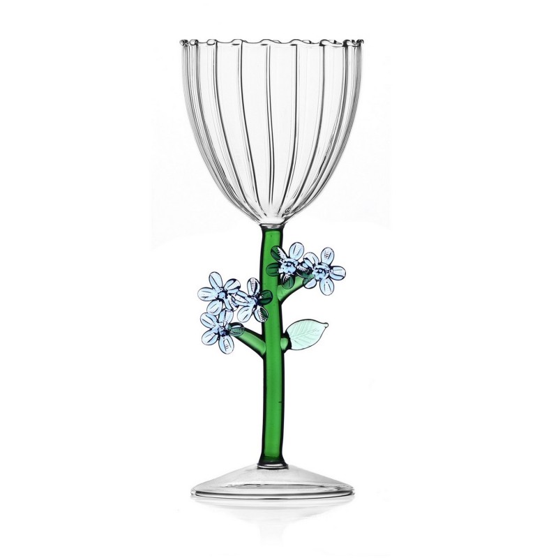 Verre a vin fleur sculpture Ichendorf Milano Botanica blue flower