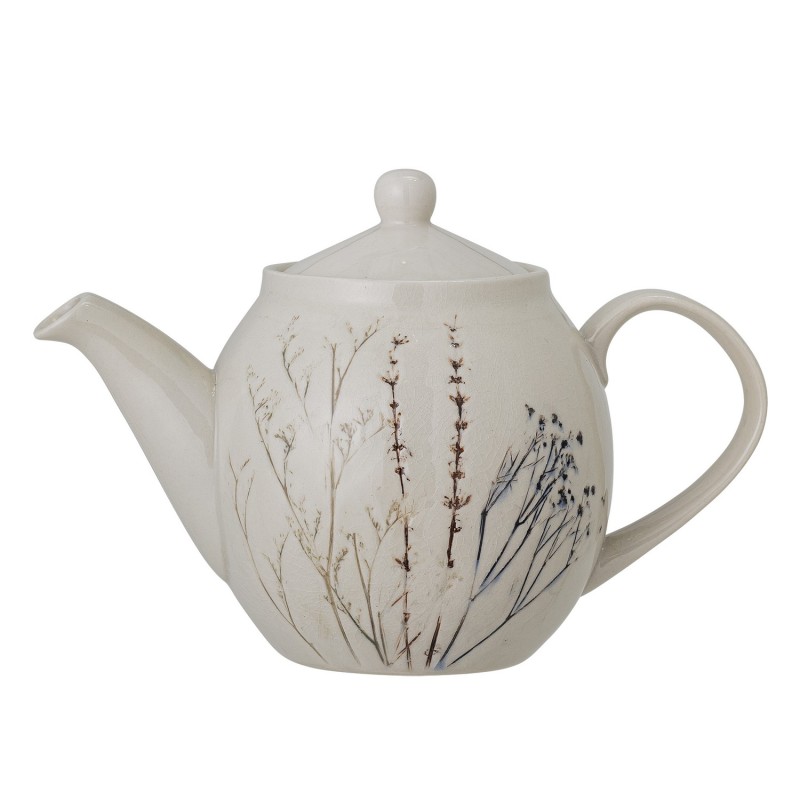 Theiere gres motif floral peint effet craquele Bloomingville Bea