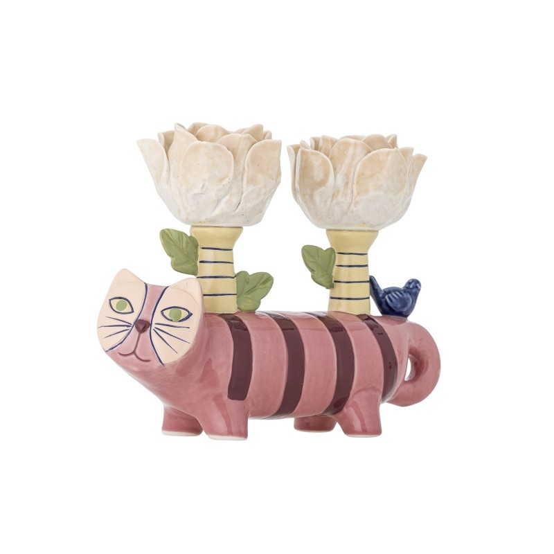 Bougeoir ceramique sculpture chat fleurs Bloomingville Missy