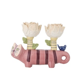 Bougeoir ceramique sculpture chat fleurs Bloomingville Missy