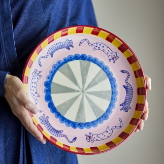 Plat rond gres peint motif chats multicolore Bloomingville Missy