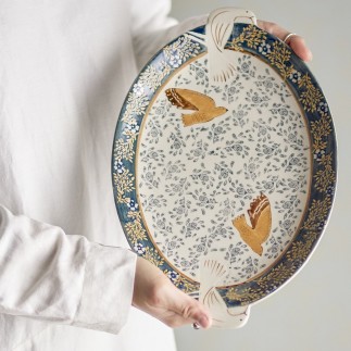 plat ovale decoratif oiseaux gres bloomingville hezha