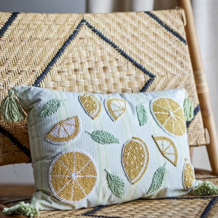 Coussin brode de perles motif citrons Bloomingville Lemon