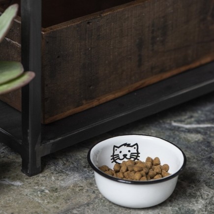 gamelle pour chat rigolo metal emaille blanc