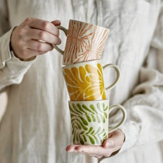 Mugs peints en gres Bloomingville Fauni set de 3