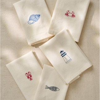 Serviette de table broderie phare marin coton IB Laursen ATLANTIS