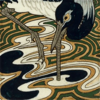 Estampe japonaise kawara heron The Dybdahl Tile with Heron III