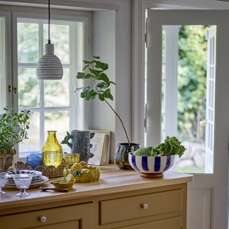 Petite suspension gres peint rayures Bloomingville Elga