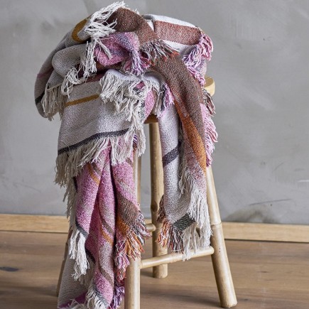 plaid multicolore coton recycle motif raye rose bloomingville toscana