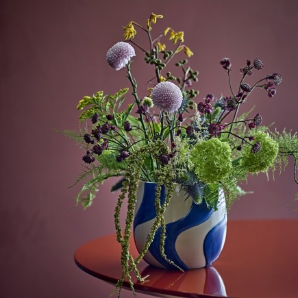 Cache pot decoratif gres peint bleu Bloomingville Romy