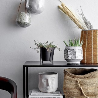 bloomingville cache pot masque visage gres blanc