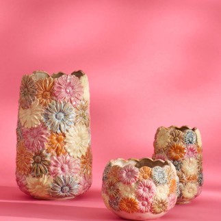 Cache pot gres multicolore motif fleurs ib laursen