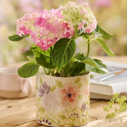 Cache pot ceramique peint motif floral aquarelle ib laursen
