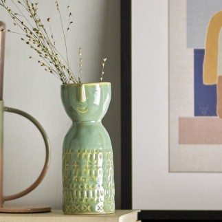 petit vase gres vert visage souriant bloomingville embla