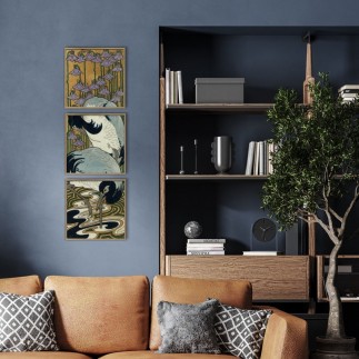 Estampe japonaise kawara heron The Dybdahl Tile with Heron III