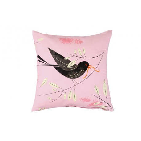 Coussin décoratif rose oiseau magpie blackbird