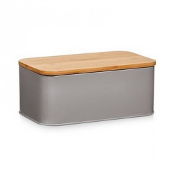 Zeller 25371 Bread Storage Bin, metal matt grey, bamboo