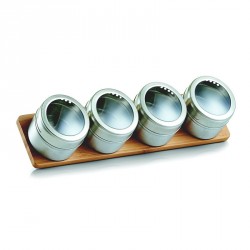 support a epices magnetique bois bambou 5 pots en inox zeller 19980