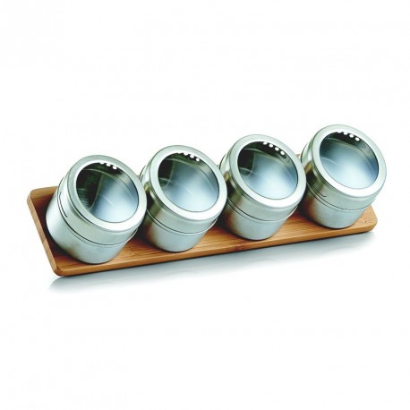 support a epices magnetique bois bambou 5 pots en inox zeller 19980