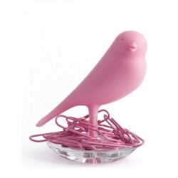 Qualy Nest Sparrow - Contenitore per graffette da ufficio rosa