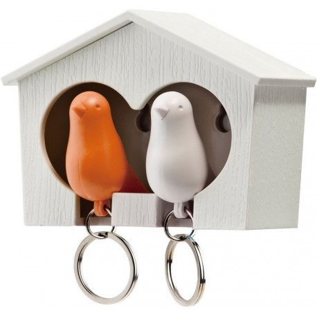 Maison accroche-clés oiseaux orange duo sparrow key qualy