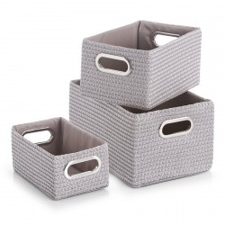 Set de 3 paniers de rangement déco tissu gris Zeller