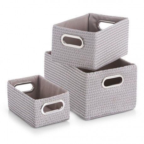 Set de 3 paniers de rangement déco tissu gris Zeller