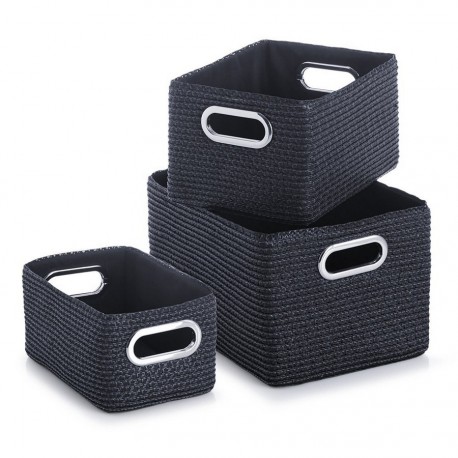 Set de 3 paniers rangement déco noir Zeller