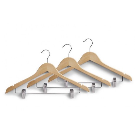 Set de 3 cintres en bois avec pinces pour jupe et pantalon Zeller