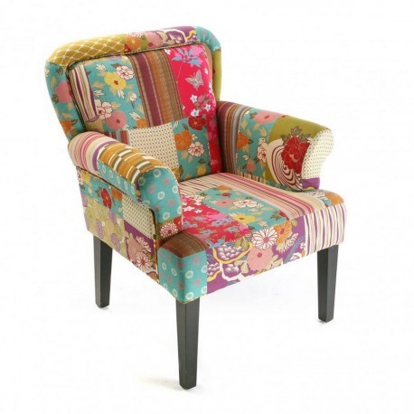 Fauteuil tissu patchwork multicolore fleuri Versa