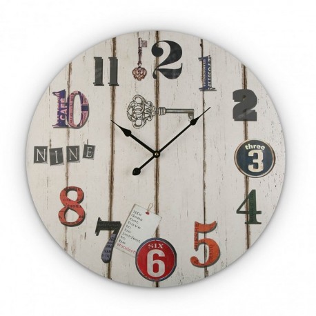 horloge murale ronde en bois blanc vintage versa