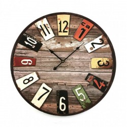 Horloge murale ronde en bois vieilli rétro Versa D 58 cm