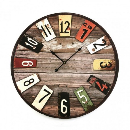 Horloge murale ronde en bois vieilli rétro Versa