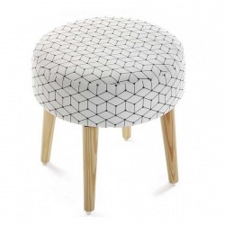 Tabouret rond tissu scandinave 4 pieds bois Versa Tropical