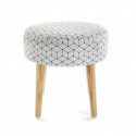 Tabouret rond tissu design scandinave 4 pieds bois Versa Tropical