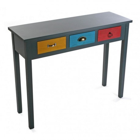 Table console d'entrée bois noir 3 tiroirs multicolores Versa Orlando