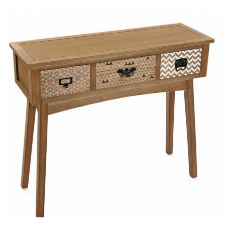 Console d'entrée déco en bois 3 tiroirs Versa Pavi