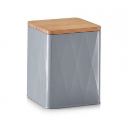 Zeller Graue Aufbewahrungsbox aus Metall mit Bambusdeckel aus Holz 1500 ml